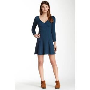New Free People Heartstopper Fit & Flare Knit Mini Dress $118 XS Blue Teal
